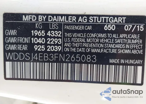 2015 Mercedes-Benz Cla 250 z USA, uszkodzony, nr VIN WDDSJ4EB3FN265083